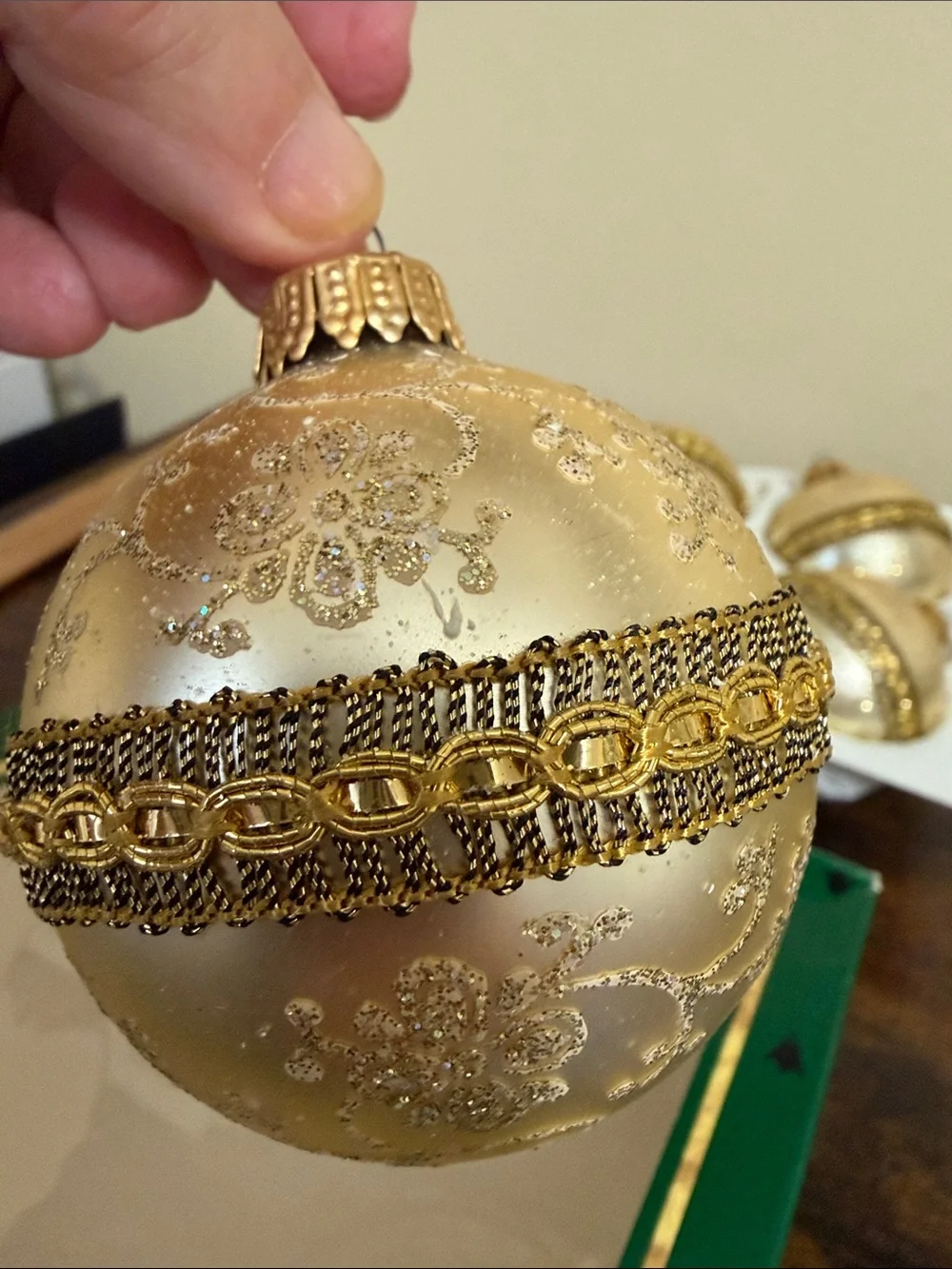Hand-Decorated Gold Glass Holiday Ornament Set - Krebs